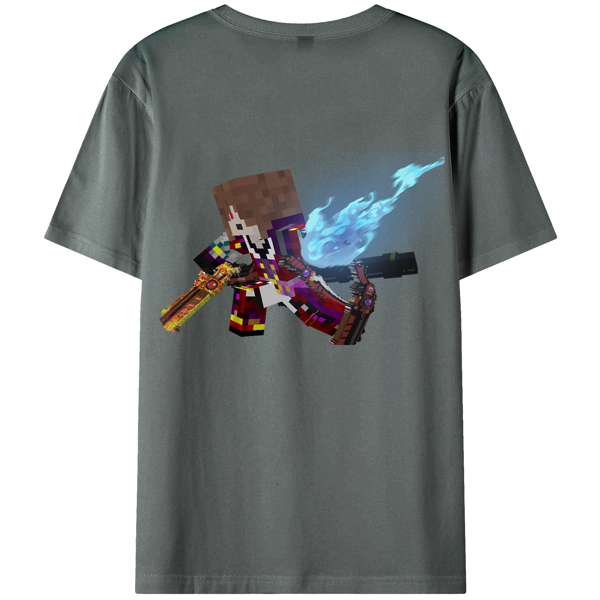 （画像用） マインクラフト ブロックの世界 Minecraft MC Block world 綿100％ メンズ半袖Tシャツ（バックプリント） 通気性